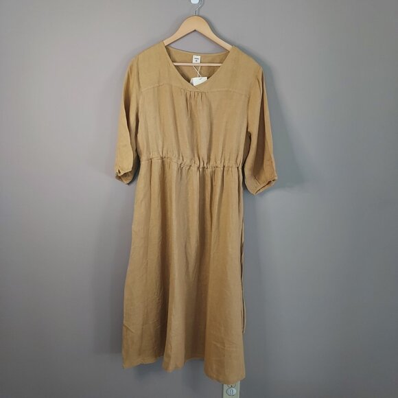 Lintico 100% Linen A-Line Drawstring Waist Midi Dixie Dress Size XL - Picture 12 of 12